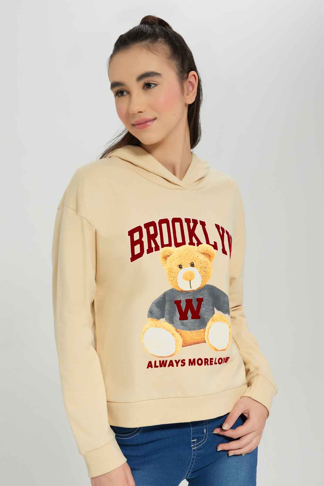 Redtag-Beige-Hoody-Teddy-Bear-Category:Sweatshirts,-Colour:Beige,-Deals:New-In,-Dept:Girls,-Filter:Senior-Girls-(8-to-14-Yrs),-GSR-Sweatshirts,-New-In-GSR-APL,-Non-Sale,-Section:Girls-(0-to-14Yrs),-W22B-Senior-Girls-9 to 14 Years