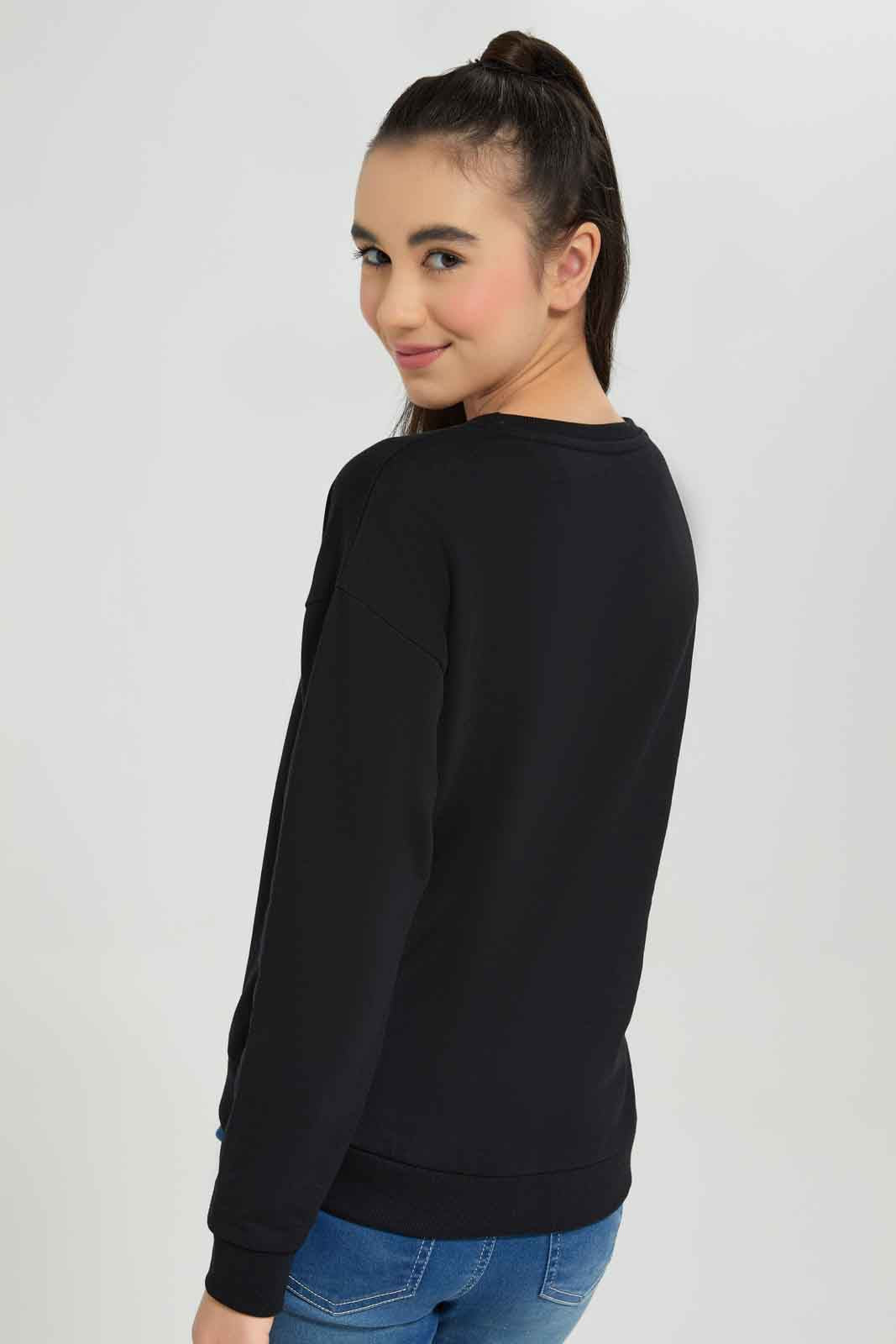 Redtag-Black-Crewneck-Embellished-Category:Sweatshirts,-Colour:Black,-Deals:New-In,-Dept:Girls,-Filter:Senior-Girls-(8-to-14-Yrs),-GSR-Sweatshirts,-New-In-GSR-APL,-Non-Sale,-Section:Girls-(0-to-14Yrs),-W22B-Senior-Girls-9 to 14 Years