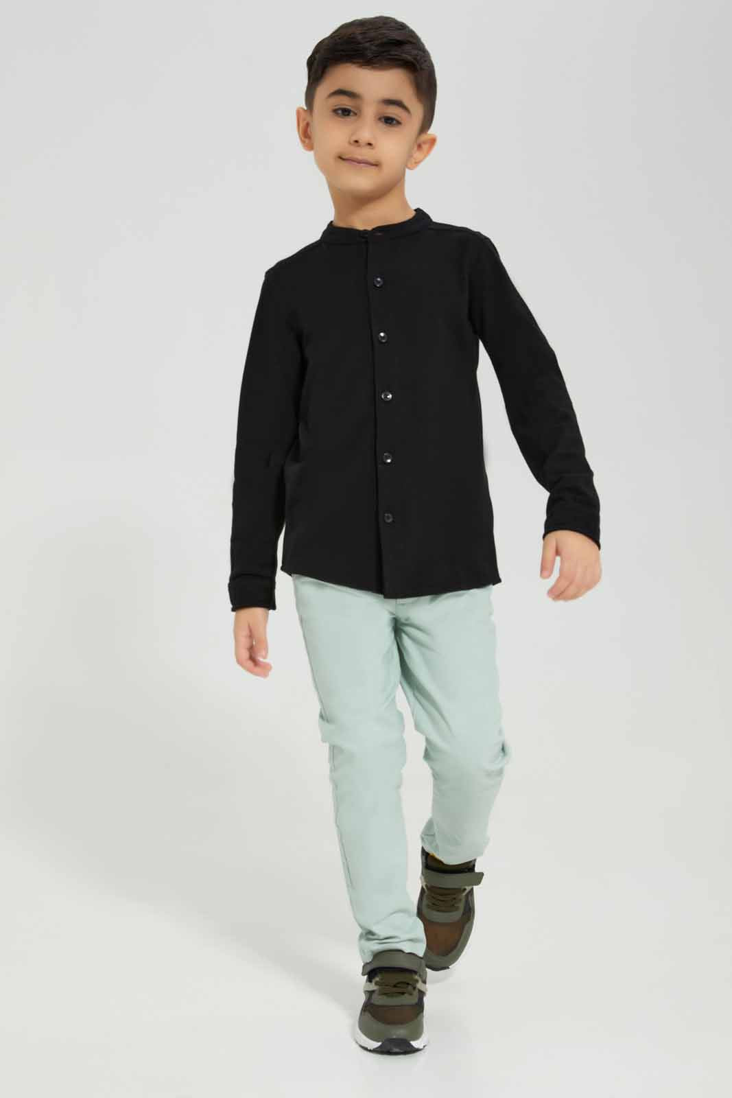 Redtag-Black-Pique-Long-Sleeve-Shirt-BOY-Shirts,-BTS,-Category:Shirts,-Colour:Black,-Deals:New-In,-Filter:Boys-(2-to-8-Yrs),-New-In-BOY-APL,-Non-Sale,-Section:Boys-(0-to-14Yrs),-TBL,-W22B-Boys-2 to 8 Years