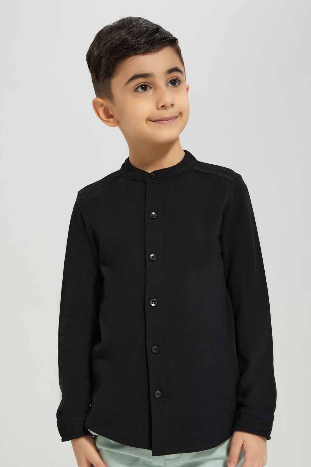 Redtag-Black-Pique-Long-Sleeve-Shirt-BOY-Shirts,-BTS,-Category:Shirts,-Colour:Black,-Deals:New-In,-Filter:Boys-(2-to-8-Yrs),-New-In-BOY-APL,-Non-Sale,-Section:Boys-(0-to-14Yrs),-TBL,-W22B-Boys-2 to 8 Years