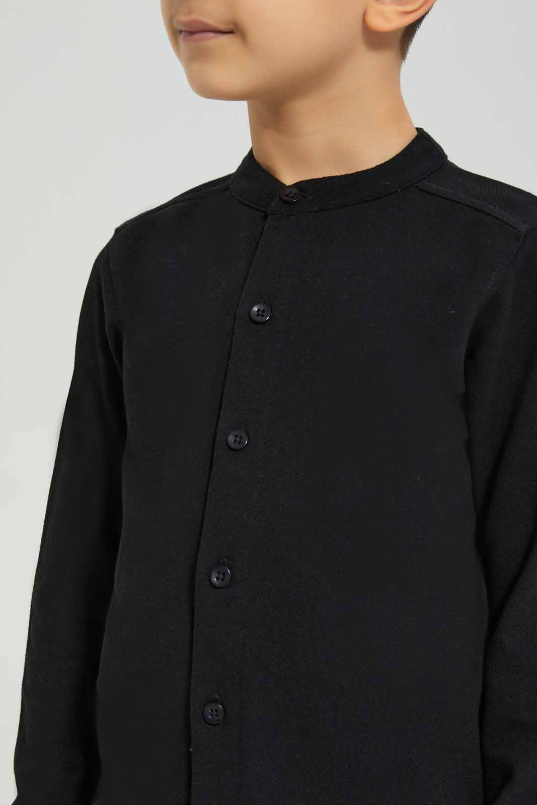 Redtag-Black-Pique-Long-Sleeve-Shirt-BOY-Shirts,-BTS,-Category:Shirts,-Colour:Black,-Deals:New-In,-Filter:Boys-(2-to-8-Yrs),-New-In-BOY-APL,-Non-Sale,-Section:Boys-(0-to-14Yrs),-TBL,-W22B-Boys-2 to 8 Years