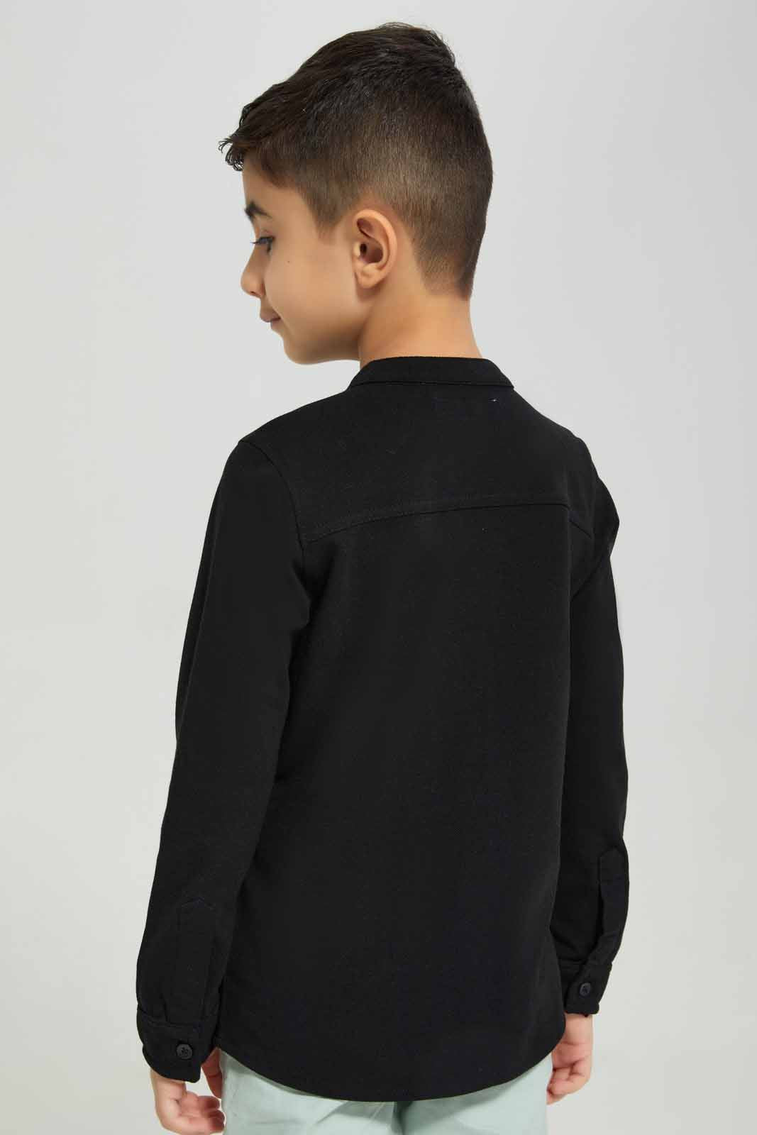 Redtag-Black-Pique-Long-Sleeve-Shirt-BOY-Shirts,-BTS,-Category:Shirts,-Colour:Black,-Deals:New-In,-Filter:Boys-(2-to-8-Yrs),-New-In-BOY-APL,-Non-Sale,-Section:Boys-(0-to-14Yrs),-TBL,-W22B-Boys-2 to 8 Years