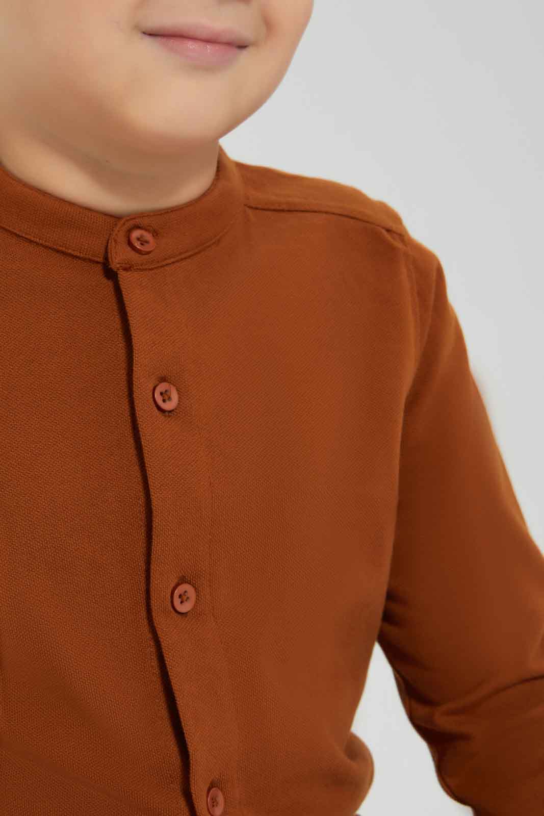 Redtag-Brown-Pique-Long-Sleeve-Shirt-BOY-Shirts,-Category:Shirts,-Colour:Brown,-Deals:New-In,-Dept:Boys,-Filter:Boys-(2-to-8-Yrs),-New-In-BOY-APL,-Non-Sale,-Section:Boys-(0-to-14Yrs),-TBL,-W22B-Boys-2 to 8 Years
