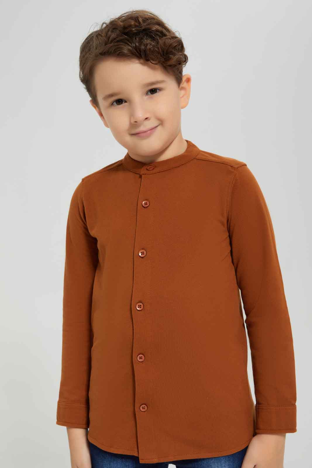 Redtag-Brown-Pique-Long-Sleeve-Shirt-BOY-Shirts,-Category:Shirts,-Colour:Brown,-Deals:New-In,-Dept:Boys,-Filter:Boys-(2-to-8-Yrs),-New-In-BOY-APL,-Non-Sale,-Section:Boys-(0-to-14Yrs),-TBL,-W22B-Boys-2 to 8 Years