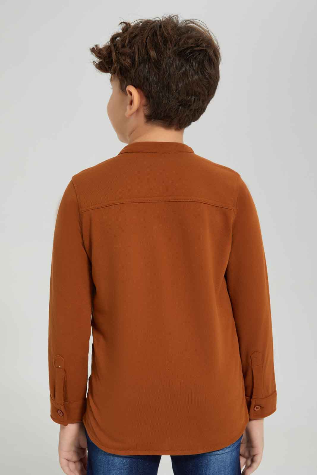 Redtag-Brown-Pique-Long-Sleeve-Shirt-BOY-Shirts,-Category:Shirts,-Colour:Brown,-Deals:New-In,-Dept:Boys,-Filter:Boys-(2-to-8-Yrs),-New-In-BOY-APL,-Non-Sale,-Section:Boys-(0-to-14Yrs),-TBL,-W22B-Boys-2 to 8 Years