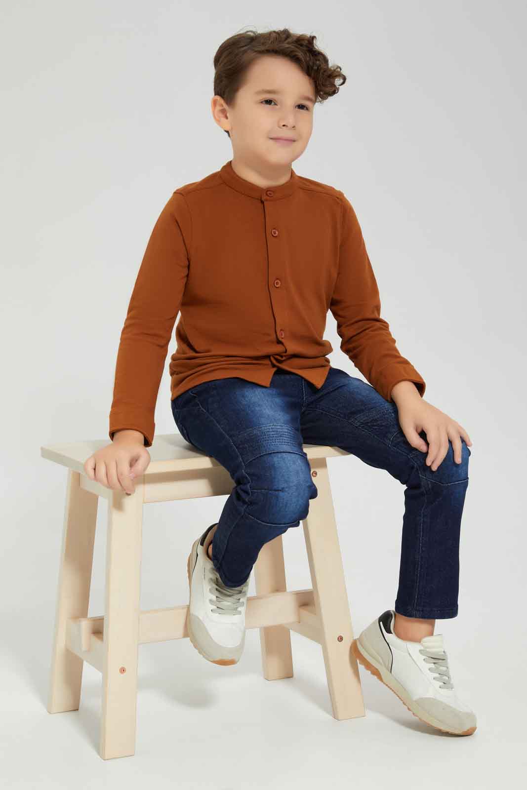 Redtag-Brown-Pique-Long-Sleeve-Shirt-BOY-Shirts,-Category:Shirts,-Colour:Brown,-Deals:New-In,-Dept:Boys,-Filter:Boys-(2-to-8-Yrs),-New-In-BOY-APL,-Non-Sale,-Section:Boys-(0-to-14Yrs),-TBL,-W22B-Boys-2 to 8 Years