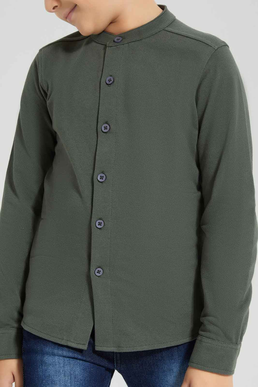 Redtag-Olive-Pique-Long-Sleeve-Shirt-BOY-Shirts,-Category:Shirts,-Colour:Olive,-Deals:New-In,-Dept:Boys,-Filter:Boys-(2-to-8-Yrs),-New-In-BOY-APL,-Non-Sale,-Section:Boys-(0-to-14Yrs),-TBL,-W22B-Boys-2 to 8 Years