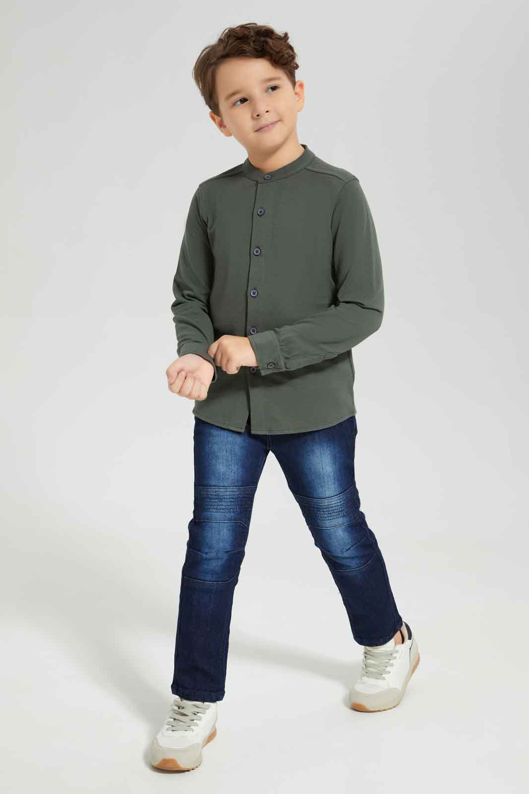 Redtag-Olive-Pique-Long-Sleeve-Shirt-BOY-Shirts,-Category:Shirts,-Colour:Olive,-Deals:New-In,-Dept:Boys,-Filter:Boys-(2-to-8-Yrs),-New-In-BOY-APL,-Non-Sale,-Section:Boys-(0-to-14Yrs),-TBL,-W22B-Boys-2 to 8 Years