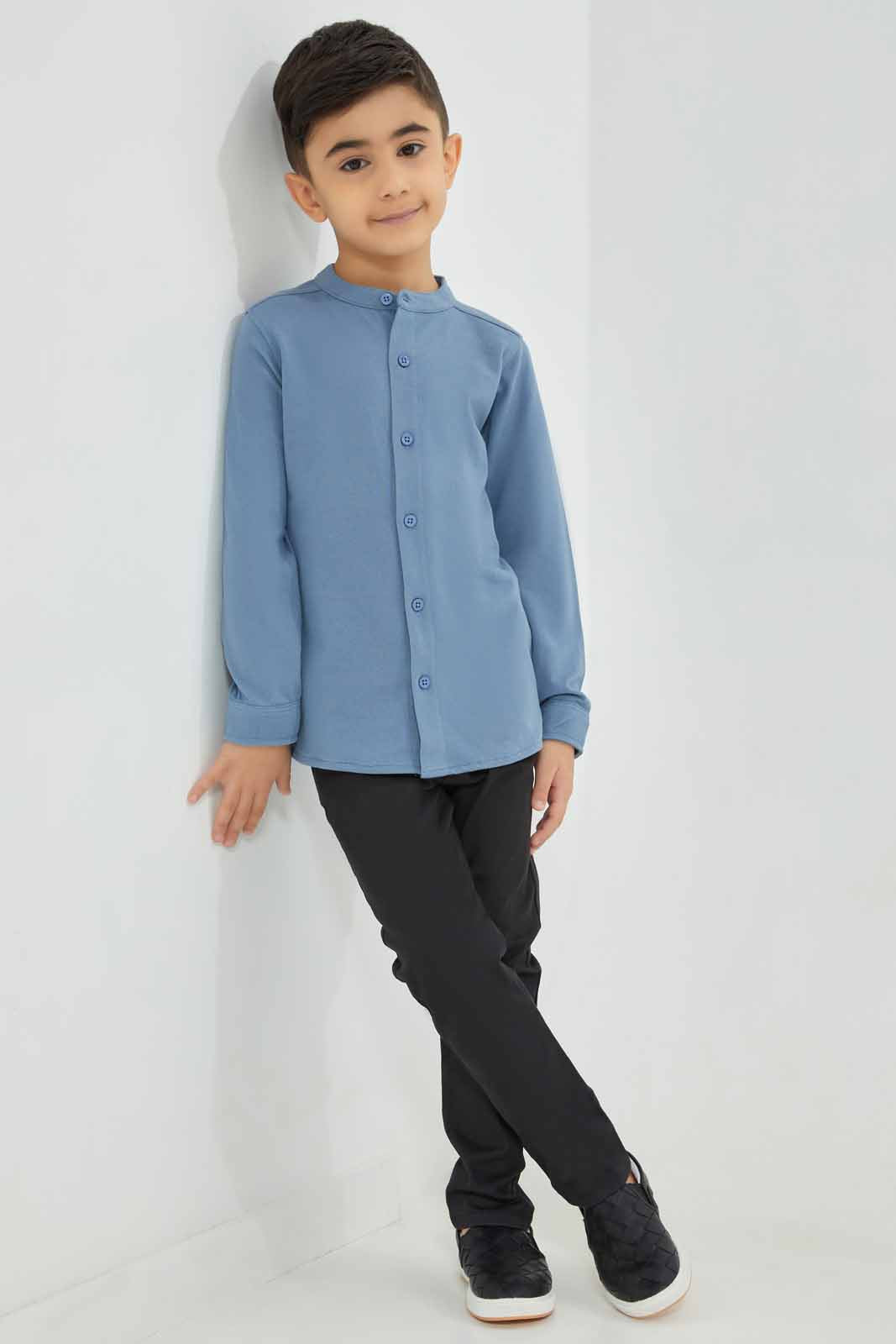 Redtag-Blue-Pique-Long-Sleeve-Shirt-BOY-Shirts,-Category:Shirts,-Colour:Blue,-Deals:New-In,-Filter:Boys-(2-to-8-Yrs),-New-In-BOY-APL,-Non-Sale,-Section:Boys-(0-to-14Yrs),-TBL,-W22B-Boys-2 to 8 Years