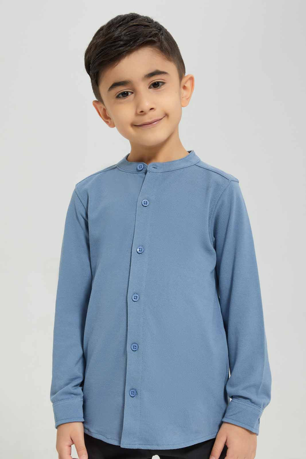 Redtag-Blue-Pique-Long-Sleeve-Shirt-BOY-Shirts,-Category:Shirts,-Colour:Blue,-Deals:New-In,-Filter:Boys-(2-to-8-Yrs),-New-In-BOY-APL,-Non-Sale,-Section:Boys-(0-to-14Yrs),-TBL,-W22B-Boys-2 to 8 Years