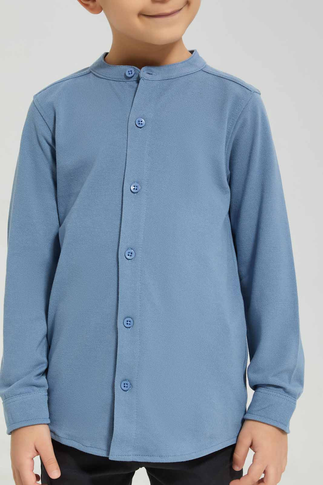 Redtag-Blue-Pique-Long-Sleeve-Shirt-BOY-Shirts,-Category:Shirts,-Colour:Blue,-Deals:New-In,-Filter:Boys-(2-to-8-Yrs),-New-In-BOY-APL,-Non-Sale,-Section:Boys-(0-to-14Yrs),-TBL,-W22B-Boys-2 to 8 Years
