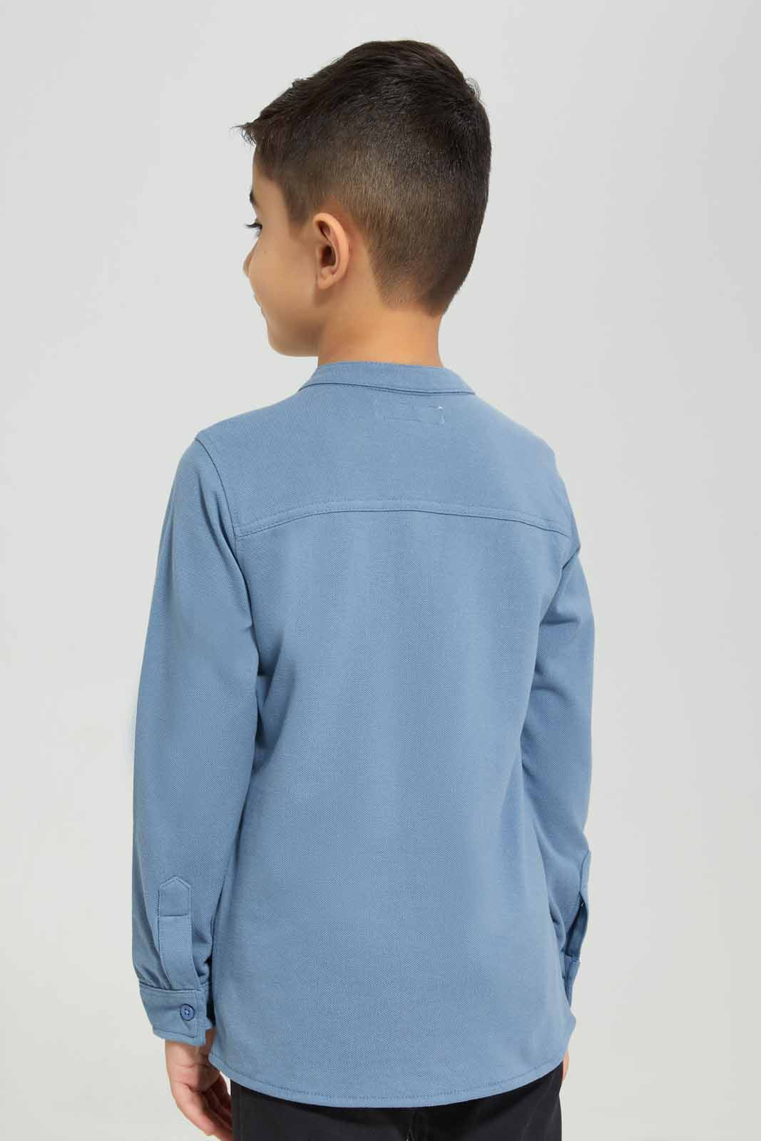Redtag-Blue-Pique-Long-Sleeve-Shirt-BOY-Shirts,-Category:Shirts,-Colour:Blue,-Deals:New-In,-Filter:Boys-(2-to-8-Yrs),-New-In-BOY-APL,-Non-Sale,-Section:Boys-(0-to-14Yrs),-TBL,-W22B-Boys-2 to 8 Years
