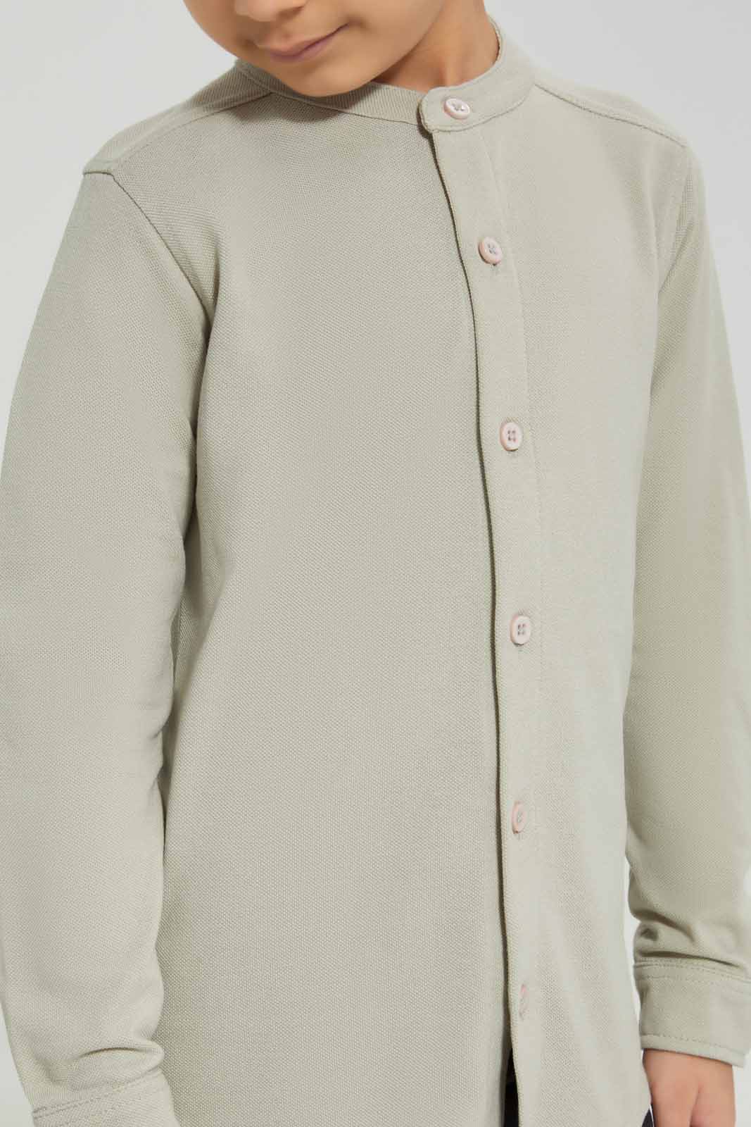 Redtag-Stone-Pique-Long-Sleeve-Shirt-BOY-Shirts,-Category:Shirts,-Colour:Beige,-Deals:New-In,-Filter:Boys-(2-to-8-Yrs),-New-In-BOY-APL,-Non-Sale,-Section:Boys-(0-to-14Yrs),-TBL,-W22B-Boys-2 to 8 Years