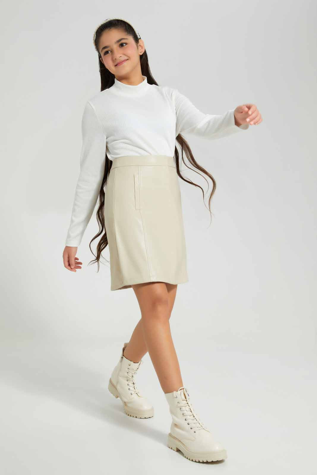 Redtag-Beige-Pu-Skirts-Category:Skirts,-Colour:Beige,-Deals:New-In,-Filter:Senior-Girls-(8-to-14-Yrs),-GSR-Skirts,-New-In-GSR-APL,-Non-Sale,-Section:Girls-(0-to-14Yrs),-W22B-Senior-Girls-9 to 14 Years