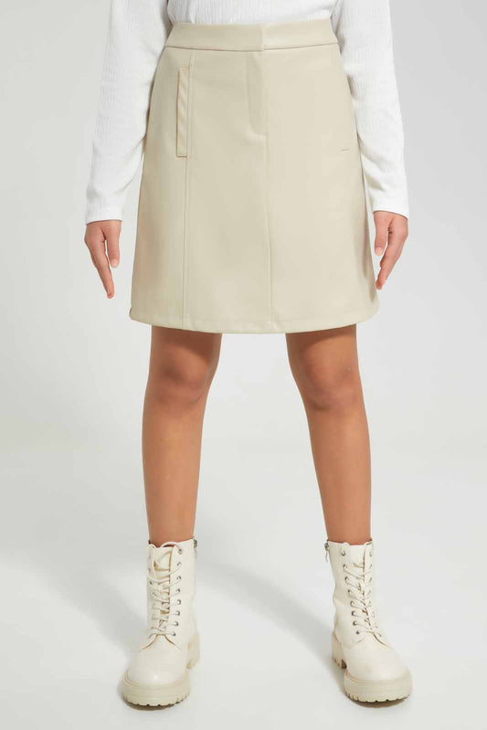 Redtag-Beige-Pu-Skirts-Category:Skirts,-Colour:Beige,-Deals:New-In,-Filter:Senior-Girls-(8-to-14-Yrs),-GSR-Skirts,-New-In-GSR-APL,-Non-Sale,-Section:Girls-(0-to-14Yrs),-W22B-Senior-Girls-9 to 14 Years