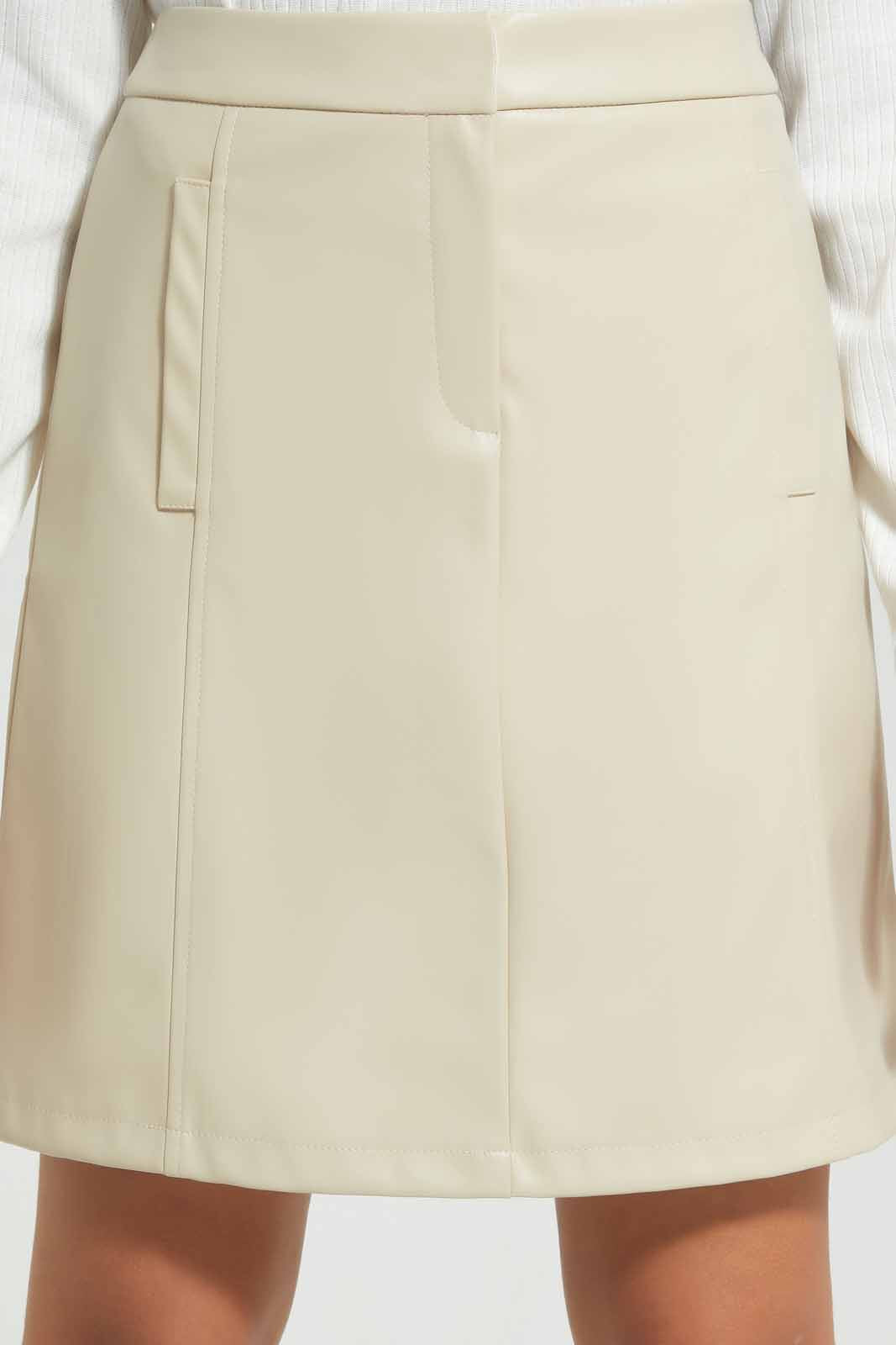 Redtag-Beige-Pu-Skirts-Category:Skirts,-Colour:Beige,-Deals:New-In,-Filter:Senior-Girls-(8-to-14-Yrs),-GSR-Skirts,-New-In-GSR-APL,-Non-Sale,-Section:Girls-(0-to-14Yrs),-W22B-Senior-Girls-9 to 14 Years