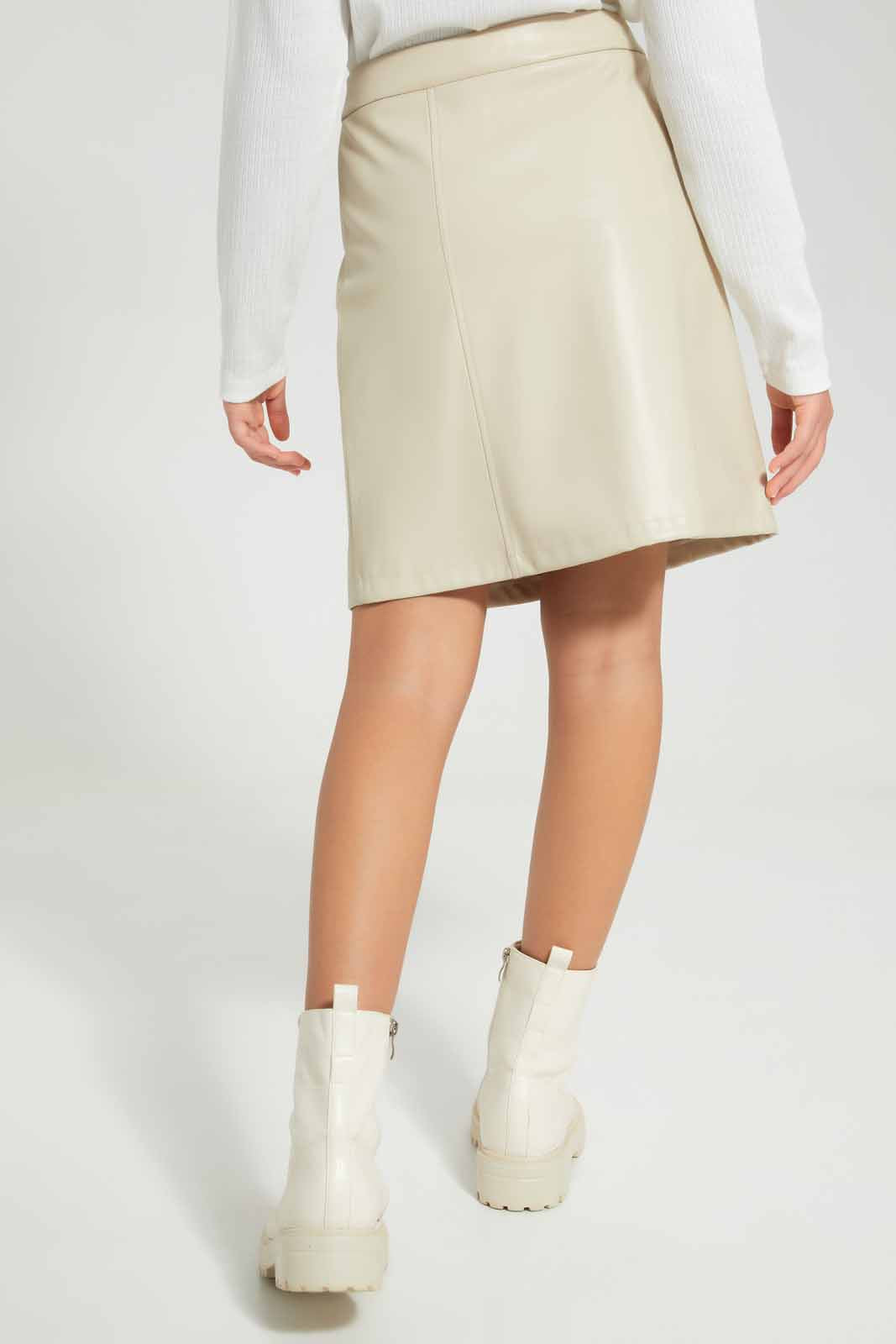 Redtag-Beige-Pu-Skirts-Category:Skirts,-Colour:Beige,-Deals:New-In,-Filter:Senior-Girls-(8-to-14-Yrs),-GSR-Skirts,-New-In-GSR-APL,-Non-Sale,-Section:Girls-(0-to-14Yrs),-W22B-Senior-Girls-9 to 14 Years