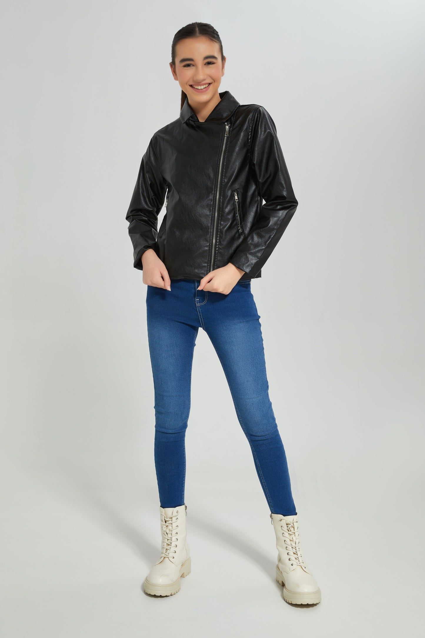 Senior Girls Black Biker Embellished Jacket
