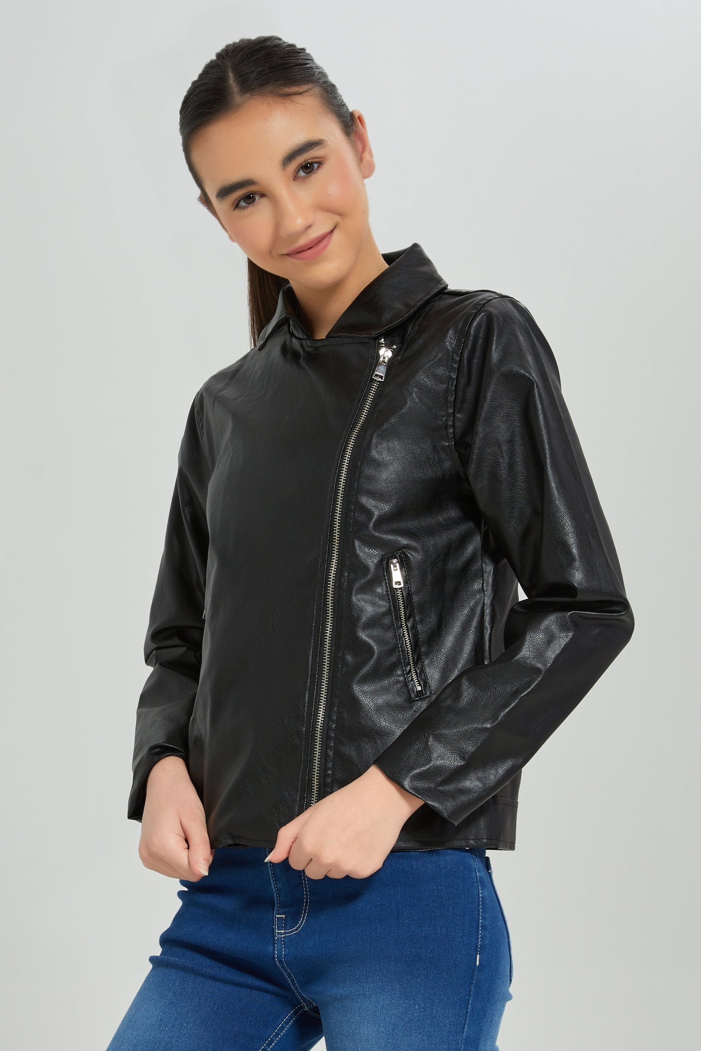Senior Girls Black Biker Embellished Jacket