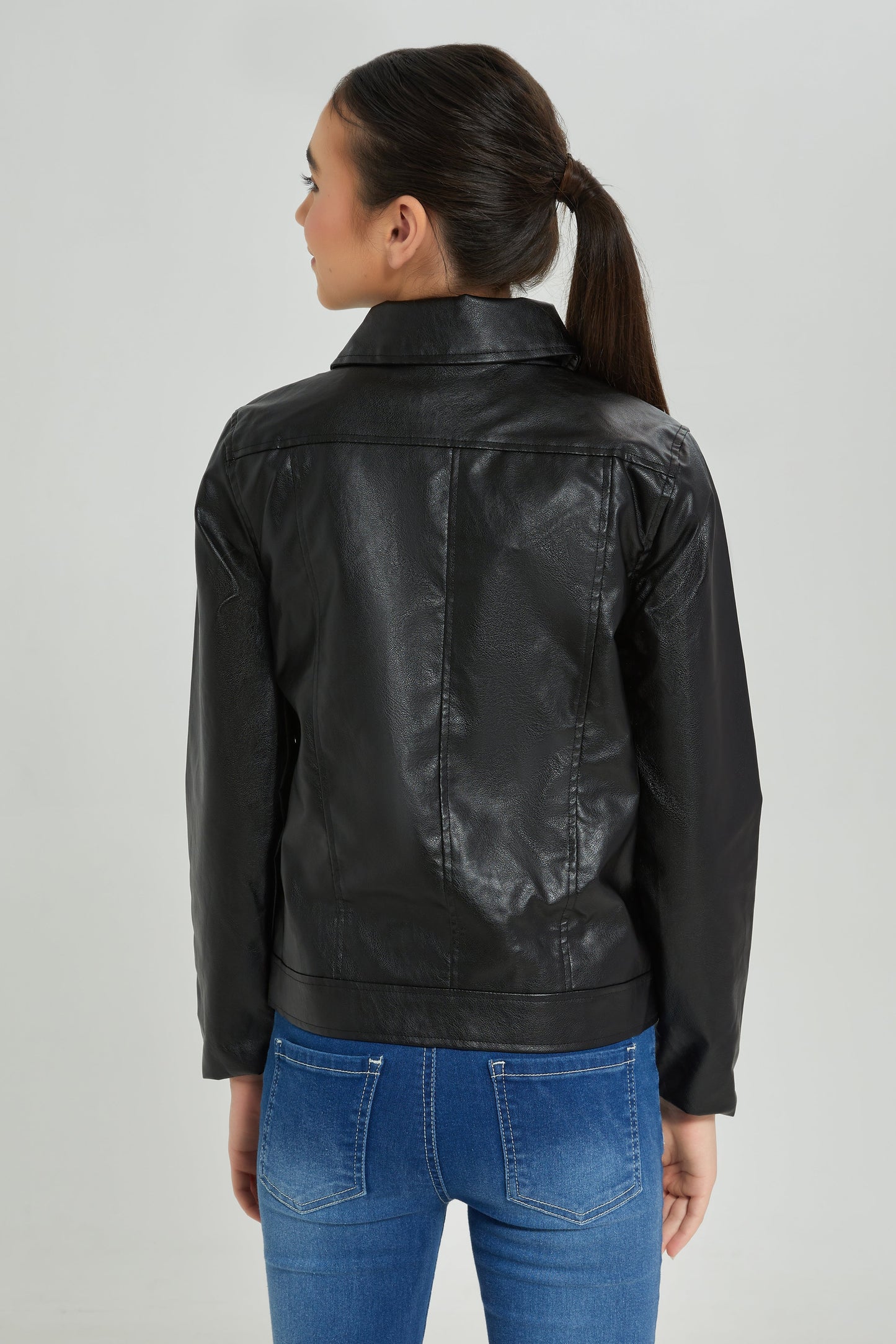 Senior Girls Black Biker Embellished Jacket