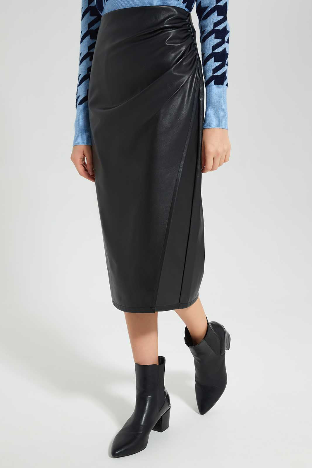 Redtag-Black-Pencil-Cut-Pu-Skirt-Category:Skirts,-Colour:Black,-Deals:New-In,-Filter:Women's-Clothing,-LEC,-LEC-Skirts,-New-In-LEC-APL,-Non-Sale,-Section:Women,-W22B-Women's-