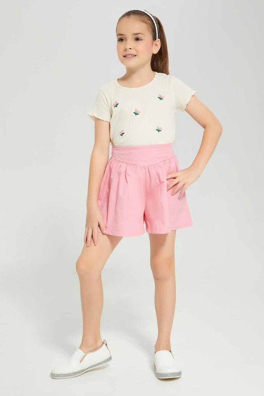 Girls White and Pink Embellished Sets (2 Piece)