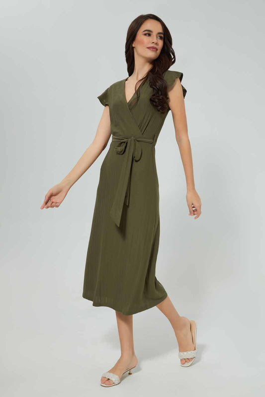 Redtag-Olive-Ruffle-Sleeve-Textured-Maxi-Category:Dresses,-Colour:Olive,-Deals:New-In,-Filter:Women's-Clothing,-New-In-Women-APL,-Non-Sale,-Section:Women,-W22B,-Women-Dresses-Women's-