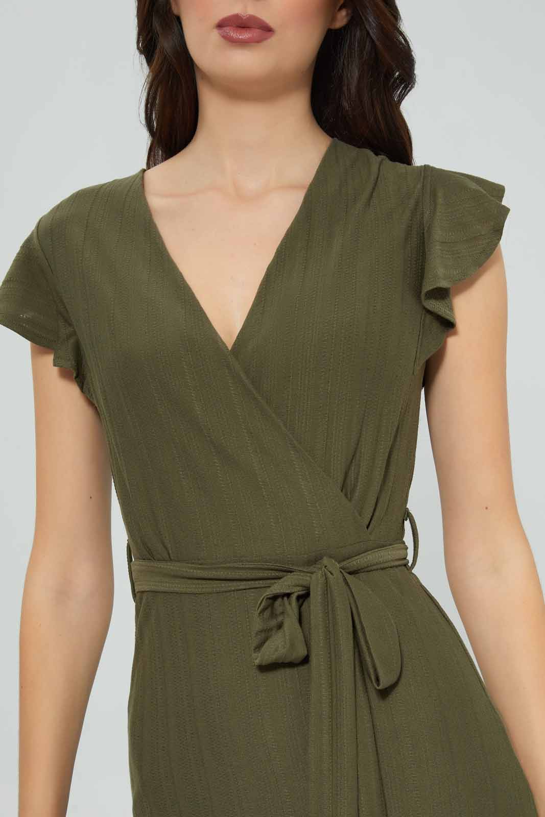 Redtag-Olive-Ruffle-Sleeve-Textured-Maxi-Category:Dresses,-Colour:Olive,-Deals:New-In,-Filter:Women's-Clothing,-New-In-Women-APL,-Non-Sale,-Section:Women,-W22B,-Women-Dresses-Women's-