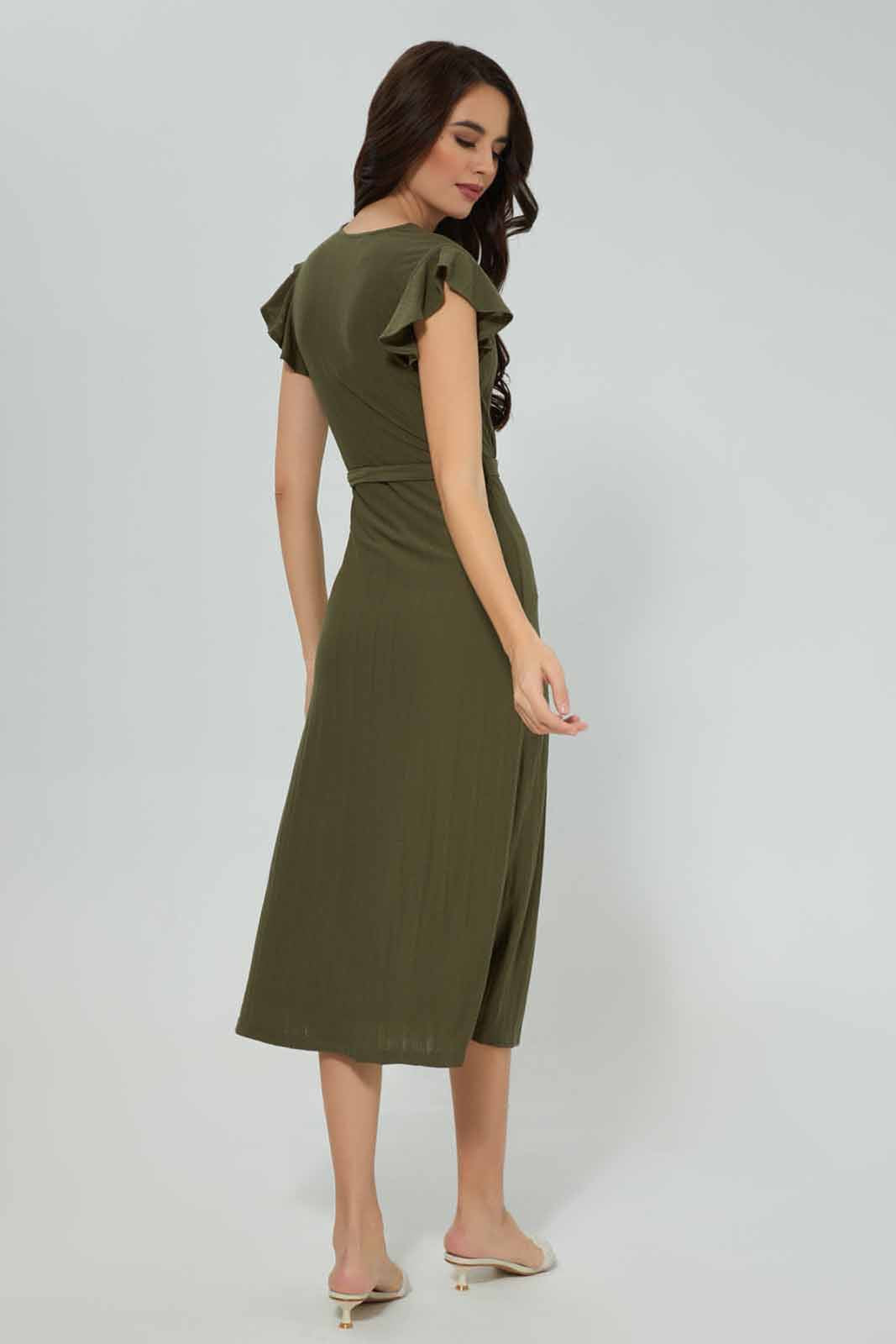 Redtag-Olive-Ruffle-Sleeve-Textured-Maxi-Category:Dresses,-Colour:Olive,-Deals:New-In,-Filter:Women's-Clothing,-New-In-Women-APL,-Non-Sale,-Section:Women,-W22B,-Women-Dresses-Women's-