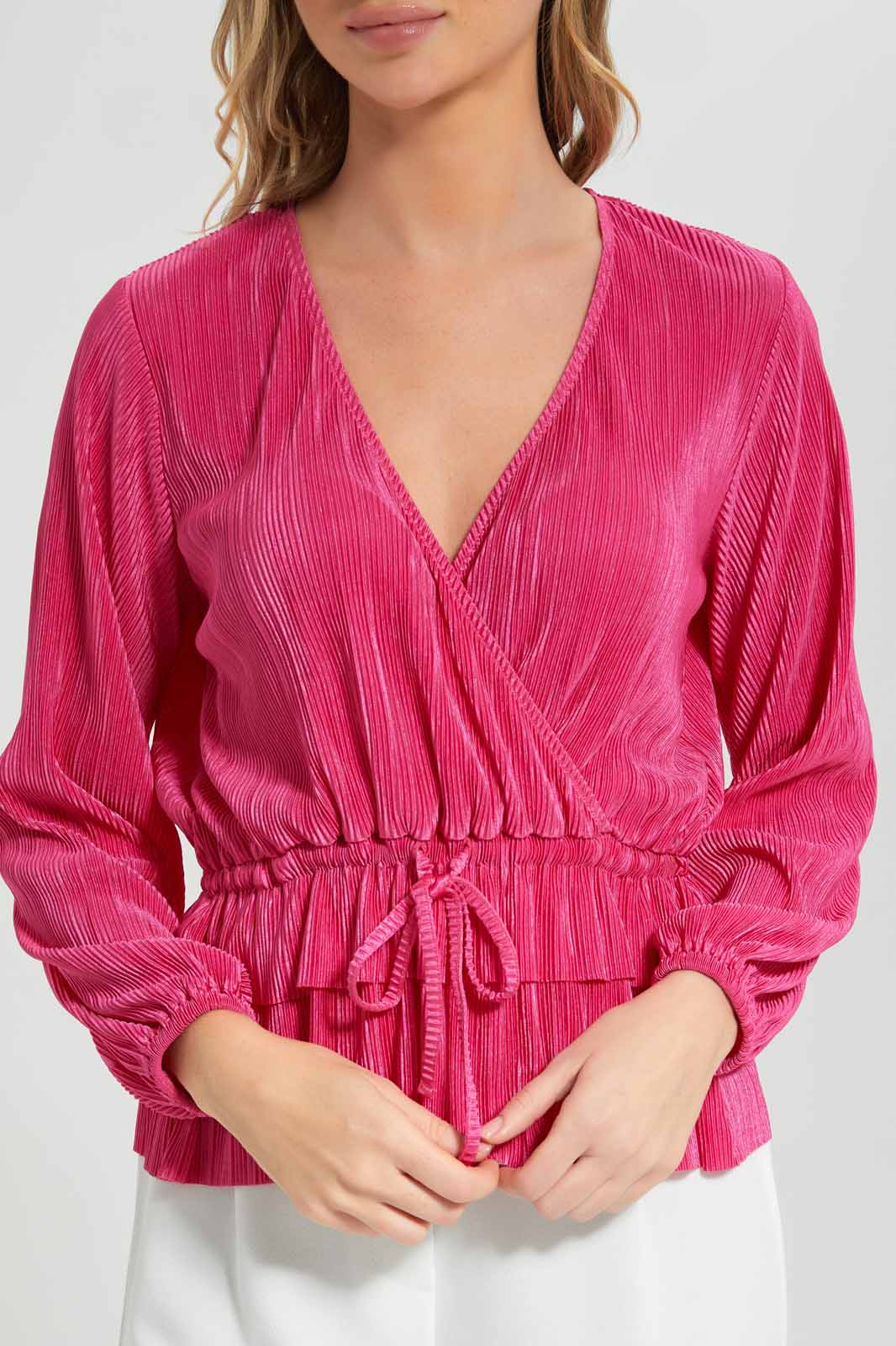 Redtag-Pink-Plisse-Peplum-Top-Category:Tops,-Colour:Apricot,-Deals:New-In,-Filter:Women's-Clothing,-New-In-Women-APL,-Non-Sale,-Section:Women,-W22B,-Women-Tops-Women's-