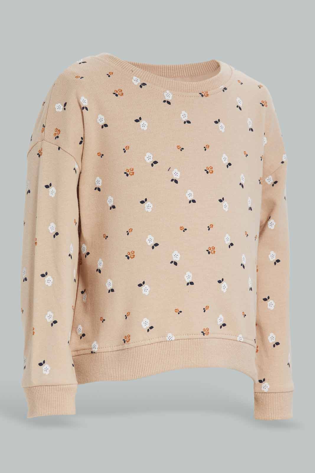 Redtag-Biege-Floral-AOP-SweatShirt-Category:Sweatshirts,-Colour:Beige,-Deals:New-In,-Filter:Infant-Girls-(3-to-24-Mths),-ING-Sweatshirts,-New-In-ING-APL,-Non-Sale,-Section:Girls-(0-to-14Yrs),-TBL,-W22B-Infant-Girls-3 to 24 Months