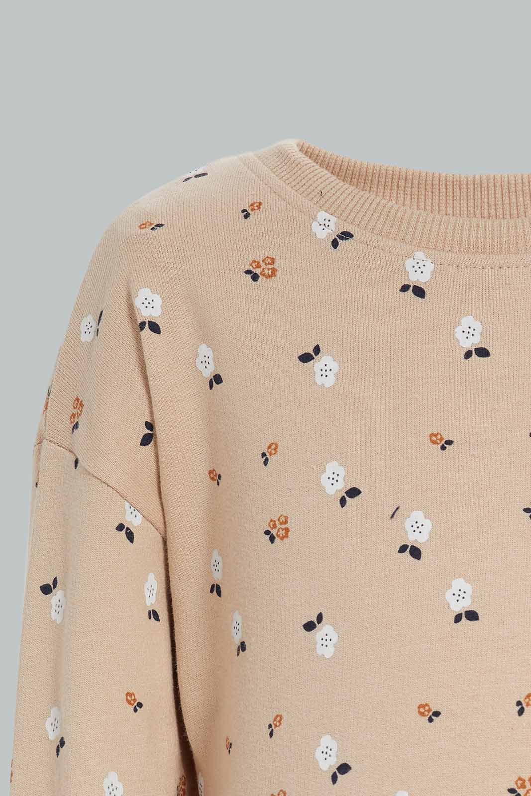 Redtag-Biege-Floral-AOP-SweatShirt-Category:Sweatshirts,-Colour:Beige,-Deals:New-In,-Filter:Infant-Girls-(3-to-24-Mths),-ING-Sweatshirts,-New-In-ING-APL,-Non-Sale,-Section:Girls-(0-to-14Yrs),-TBL,-W22B-Infant-Girls-3 to 24 Months