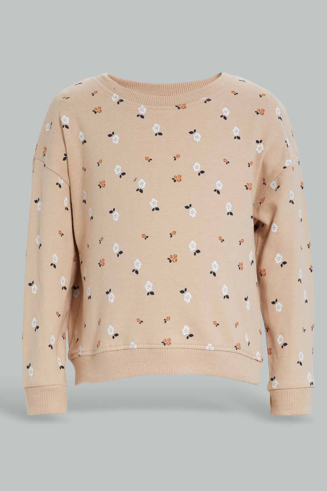 Redtag-Biege-Floral-AOP-SweatShirt-Category:Sweatshirts,-Colour:Beige,-Deals:New-In,-Filter:Infant-Girls-(3-to-24-Mths),-ING-Sweatshirts,-New-In-ING-APL,-Non-Sale,-Section:Girls-(0-to-14Yrs),-TBL,-W22B-Infant-Girls-3 to 24 Months