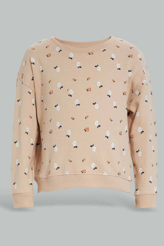 Redtag-Biege-Floral-AOP-SweatShirt-Category:Sweatshirts,-Colour:Beige,-Deals:New-In,-Filter:Infant-Girls-(3-to-24-Mths),-ING-Sweatshirts,-New-In-ING-APL,-Non-Sale,-Section:Girls-(0-to-14Yrs),-TBL,-W22B-Infant-Girls-3 to 24 Months
