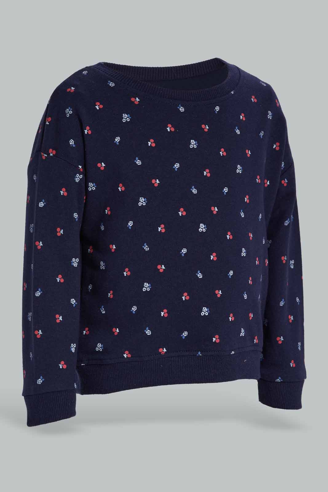 Redtag-Navy-Floral-AOP-SweatShirt-Category:Sweatshirts,-Colour:Navy,-Deals:New-In,-Filter:Infant-Girls-(3-to-24-Mths),-ING-Sweatshirts,-New-In-ING-APL,-Non-Sale,-Section:Girls-(0-to-14Yrs),-TBL,-W22B-Infant-Girls-3 to 24 Months