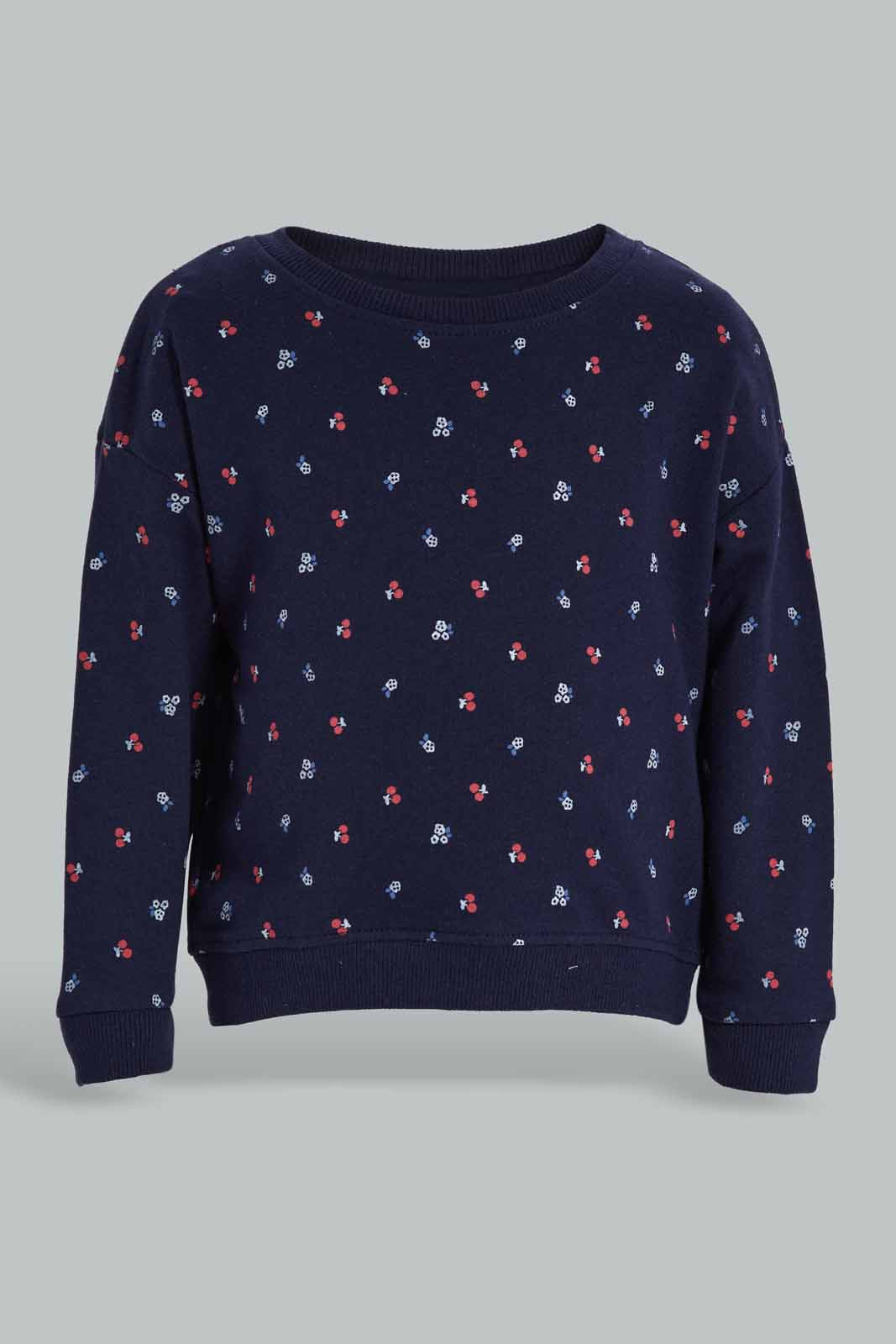 Redtag-Navy-Floral-AOP-SweatShirt-Category:Sweatshirts,-Colour:Navy,-Deals:New-In,-Filter:Infant-Girls-(3-to-24-Mths),-ING-Sweatshirts,-New-In-ING-APL,-Non-Sale,-Section:Girls-(0-to-14Yrs),-TBL,-W22B-Infant-Girls-3 to 24 Months