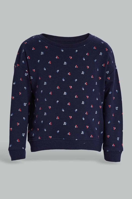 Redtag-Navy-Floral-AOP-SweatShirt-Category:Sweatshirts,-Colour:Navy,-Deals:New-In,-Filter:Infant-Girls-(3-to-24-Mths),-ING-Sweatshirts,-New-In-ING-APL,-Non-Sale,-Section:Girls-(0-to-14Yrs),-TBL,-W22B-Infant-Girls-3 to 24 Months