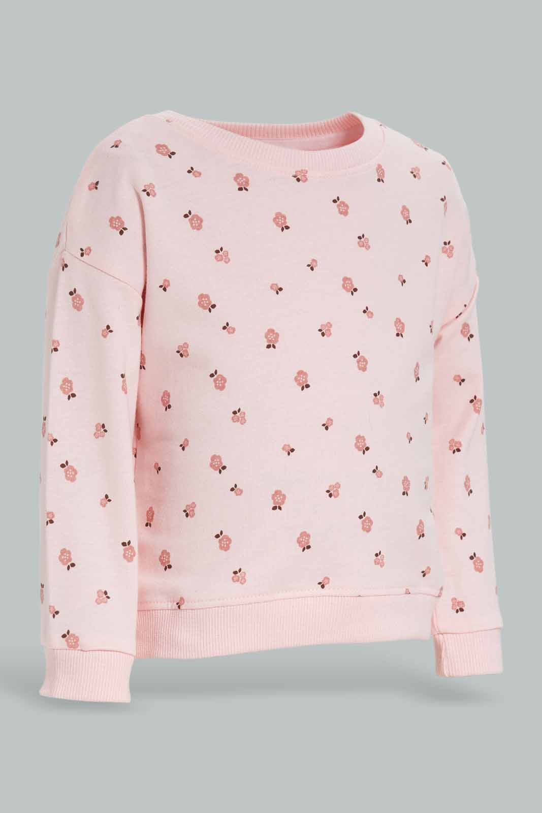 Redtag-Pink-Floral-AOP-SweatShirt-Category:Sweatshirts,-Colour:Apricot,-Deals:New-In,-Filter:Infant-Girls-(3-to-24-Mths),-ING-Sweatshirts,-New-In-ING-APL,-Non-Sale,-Section:Girls-(0-to-14Yrs),-TBL,-W22B-Infant-Girls-3 to 24 Months