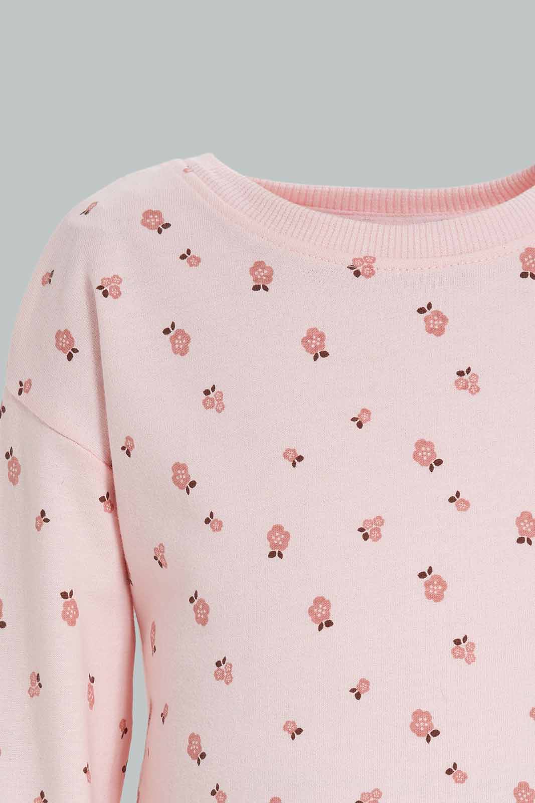 Redtag-Pink-Floral-AOP-SweatShirt-Category:Sweatshirts,-Colour:Apricot,-Deals:New-In,-Filter:Infant-Girls-(3-to-24-Mths),-ING-Sweatshirts,-New-In-ING-APL,-Non-Sale,-Section:Girls-(0-to-14Yrs),-TBL,-W22B-Infant-Girls-3 to 24 Months