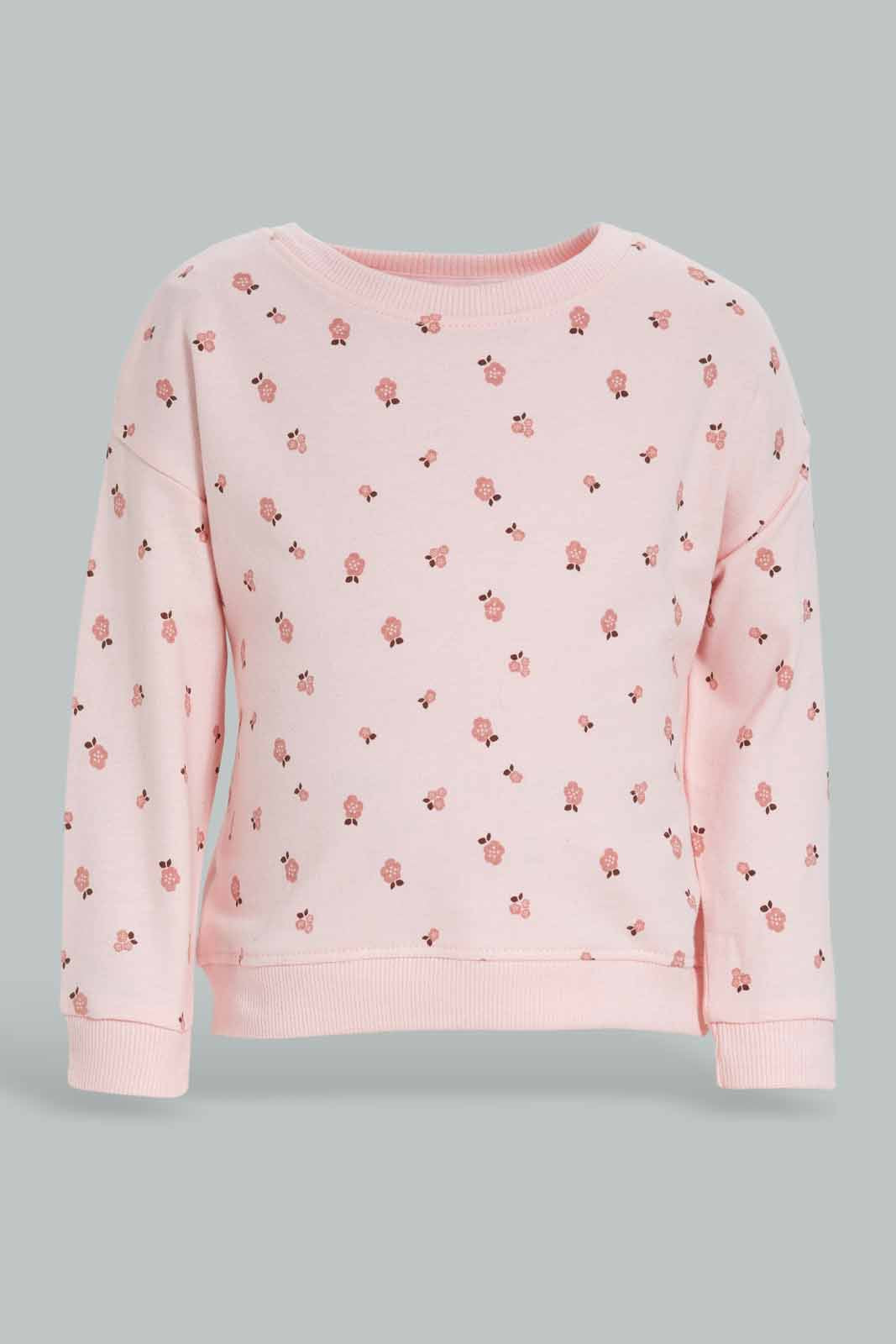 Redtag-Pink-Floral-AOP-SweatShirt-Category:Sweatshirts,-Colour:Apricot,-Deals:New-In,-Filter:Infant-Girls-(3-to-24-Mths),-ING-Sweatshirts,-New-In-ING-APL,-Non-Sale,-Section:Girls-(0-to-14Yrs),-TBL,-W22B-Infant-Girls-3 to 24 Months