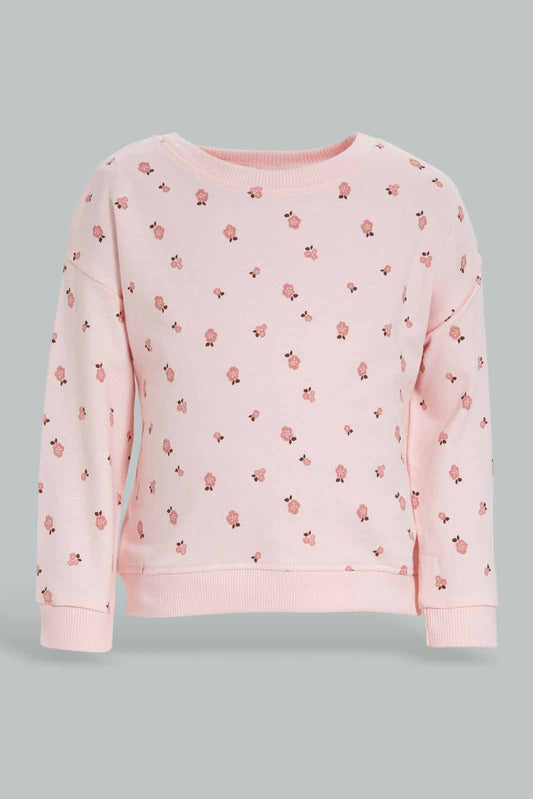 Redtag-Pink-Floral-AOP-SweatShirt-Category:Sweatshirts,-Colour:Apricot,-Deals:New-In,-Filter:Infant-Girls-(3-to-24-Mths),-ING-Sweatshirts,-New-In-ING-APL,-Non-Sale,-Section:Girls-(0-to-14Yrs),-TBL,-W22B-Infant-Girls-3 to 24 Months