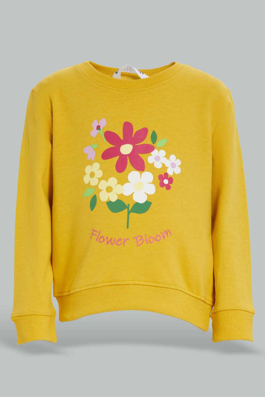 Redtag-Mustard-Floral-Placement-Print-SweatShirt-Category:Sweatshirts,-Colour:Mustard,-Deals:New-In,-Filter:Infant-Girls-(3-to-24-Mths),-ING-Sweatshirts,-New-In-ING-APL,-Non-Sale,-Section:Girls-(0-to-14Yrs),-TBL,-W22B-Infant-Girls-3 to 24 Months