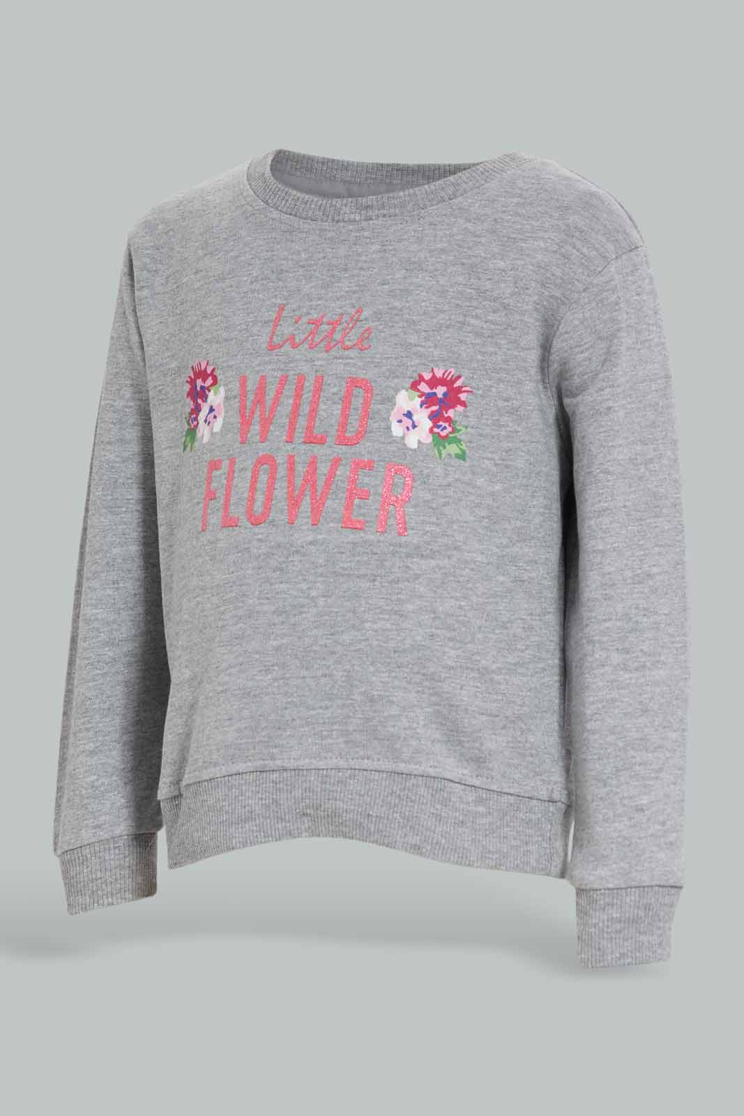 Redtag-Grey-Floral-Placement-Print-SweatShirt-Category:Sweatshirts,-Colour:Grey,-Deals:New-In,-Filter:Infant-Girls-(3-to-24-Mths),-ING-Sweatshirts,-New-In-ING-APL,-Non-Sale,-Section:Girls-(0-to-14Yrs),-TBL,-W22B-Infant-Girls-3 to 24 Months
