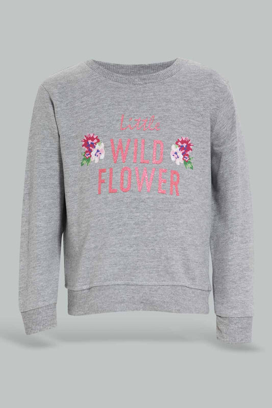 Redtag-Grey-Floral-Placement-Print-SweatShirt-Category:Sweatshirts,-Colour:Grey,-Deals:New-In,-Filter:Infant-Girls-(3-to-24-Mths),-ING-Sweatshirts,-New-In-ING-APL,-Non-Sale,-Section:Girls-(0-to-14Yrs),-TBL,-W22B-Infant-Girls-3 to 24 Months