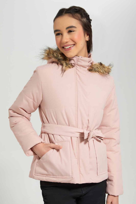 Redtag-Pink-Padded-Jacket-with-Fur-Category:Jackets,-Colour:Apricot,-Deals:New-In,-EHW,-Filter:Senior-Girls-(8-to-14-Yrs),-GSR-Jackets,-New-In-GSR-APL,-Non-Sale,-Section:Girls-(0-to-14Yrs),-W22B-Senior-Girls-9 to 14 Years