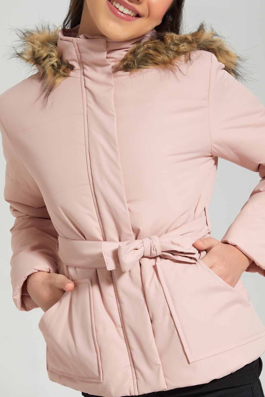 Redtag-Pink-Padded-Jacket-with-Fur-Category:Jackets,-Colour:Apricot,-Deals:New-In,-EHW,-Filter:Senior-Girls-(8-to-14-Yrs),-GSR-Jackets,-New-In-GSR-APL,-Non-Sale,-Section:Girls-(0-to-14Yrs),-W22B-Senior-Girls-9 to 14 Years