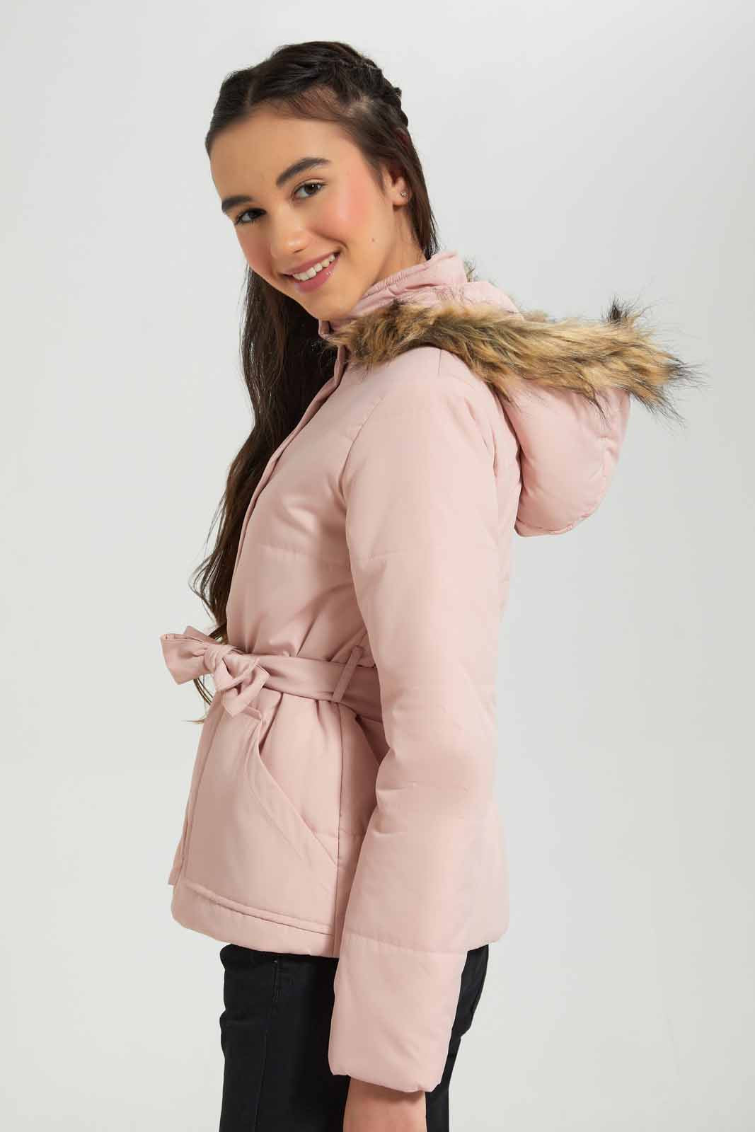 Redtag-Pink-Padded-Jacket-with-Fur-Category:Jackets,-Colour:Apricot,-Deals:New-In,-EHW,-Filter:Senior-Girls-(8-to-14-Yrs),-GSR-Jackets,-New-In-GSR-APL,-Non-Sale,-Section:Girls-(0-to-14Yrs),-W22B-Senior-Girls-9 to 14 Years