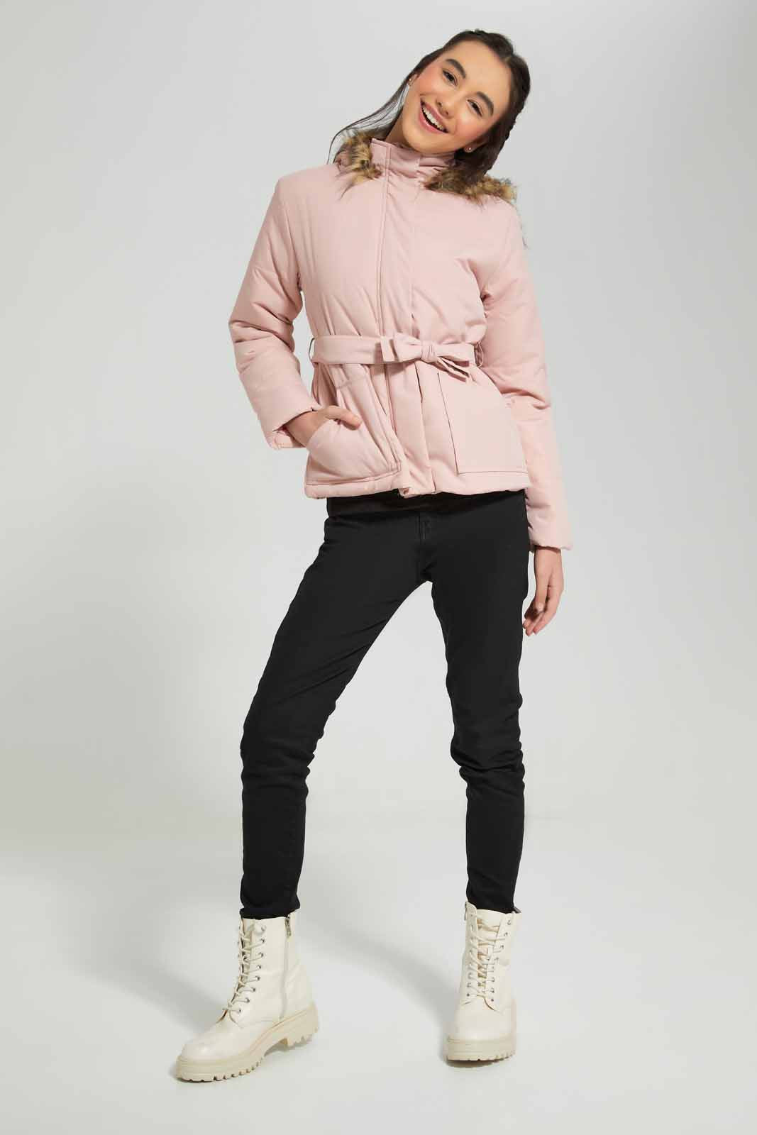 Redtag-Pink-Padded-Jacket-with-Fur-Category:Jackets,-Colour:Apricot,-Deals:New-In,-EHW,-Filter:Senior-Girls-(8-to-14-Yrs),-GSR-Jackets,-New-In-GSR-APL,-Non-Sale,-Section:Girls-(0-to-14Yrs),-W22B-Senior-Girls-9 to 14 Years