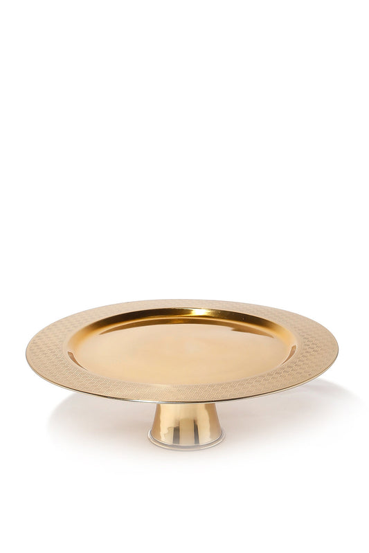 Redtag-Gold-Metal-Etched-Cake-Stand-Hammered-Category:Bakeware,-Colour:Gold,-Deals:New-In,-Dept:Home,-Filter:Home-Dining,-HMW-DIN-Serveware,-New-In-HMW-DIN,-Non-Sale,-Section:Homewares,-W22B-Home-Dining-