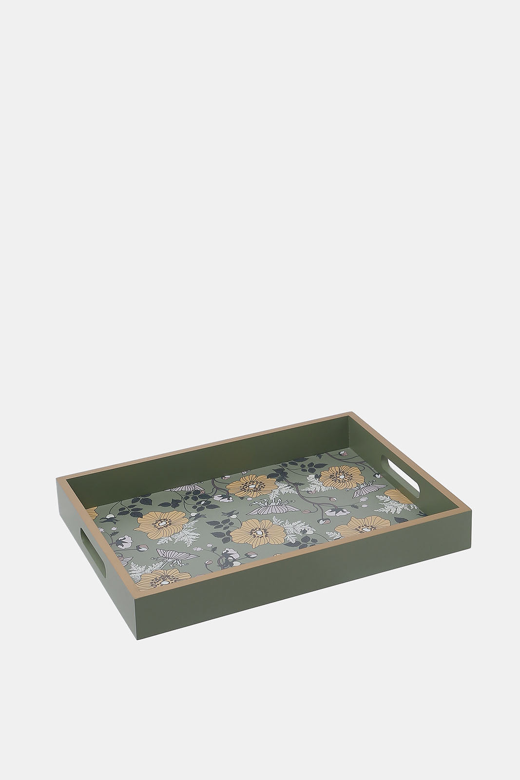 Redtag-Green-Floral-Rectangle-Tray-Category:Trays,-Colour:Green,-Deals:2-FOR-69,-Deals:New-In,-Dept:Home,-Filter:Home-Dining,-HMW-DIN-Serveware,-New-In-HMW-DIN,-Non-Sale,-S23A,-Section:Homewares-Home-Dining-